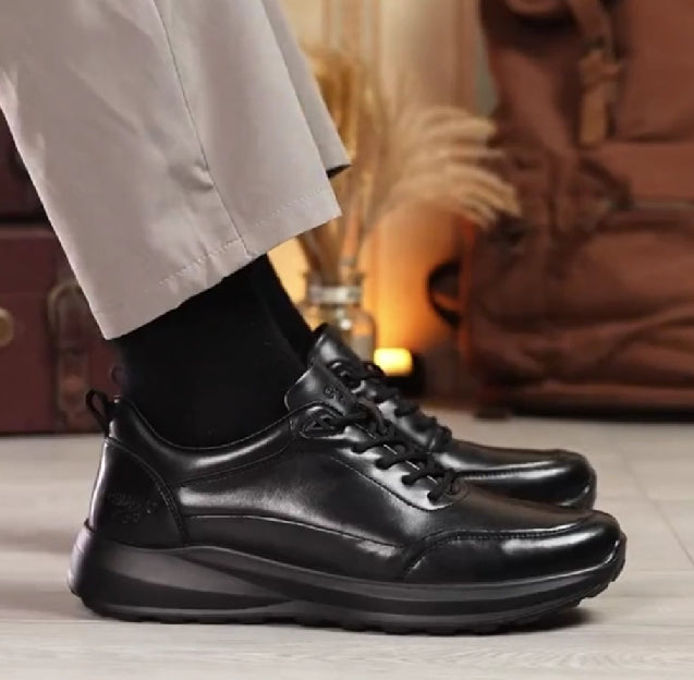 Black leather glossy casual shoes