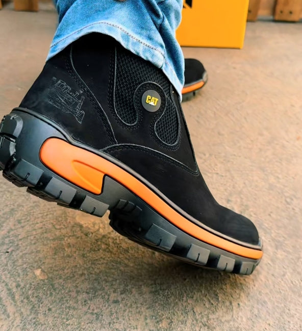 Men's black and orange stitching upper boots