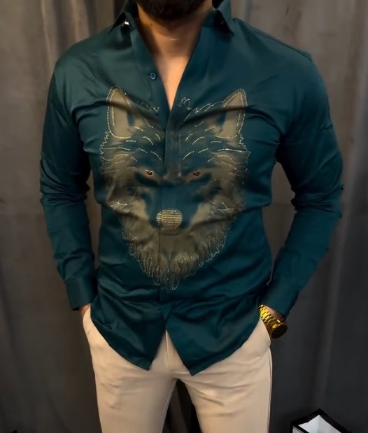 Blue Wolf Head High Quality Men's Shirt