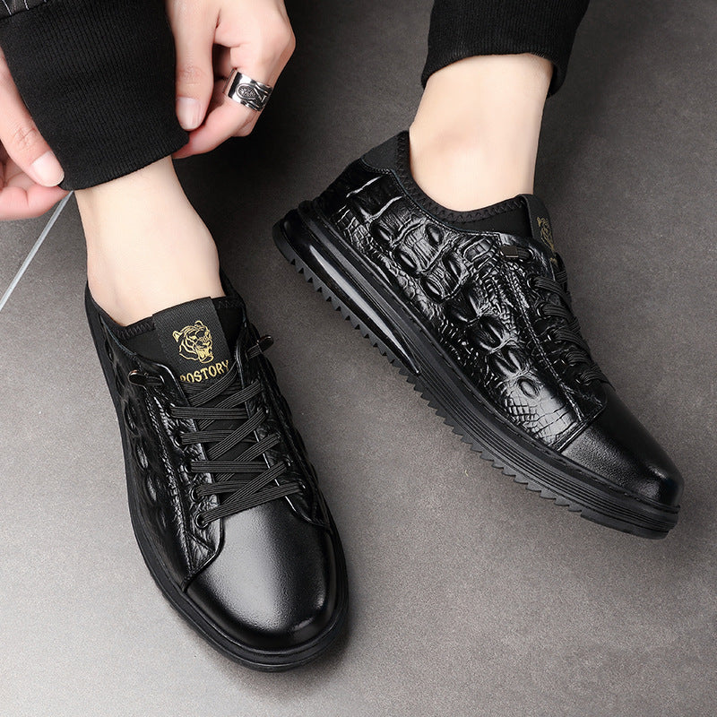 Black crocodile leather air cushion casual shoes