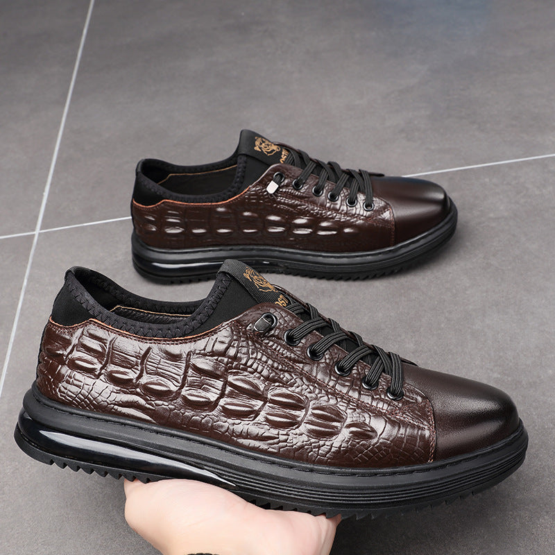 Black crocodile leather air cushion casual shoes