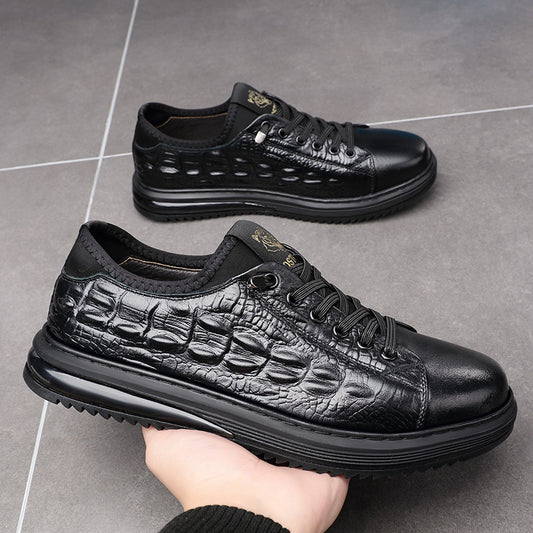 Black crocodile leather air cushion casual shoes