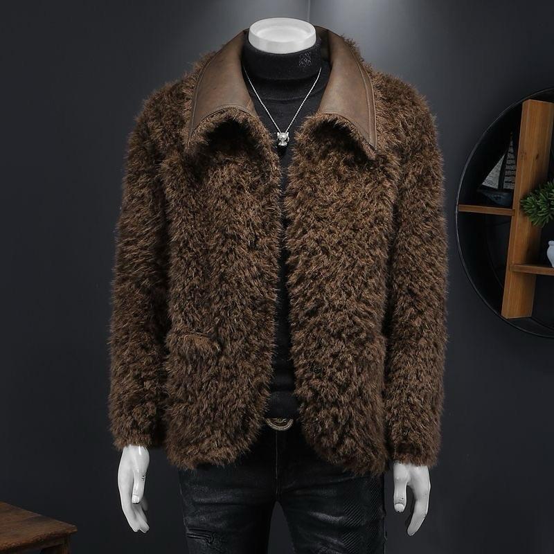 Winter men's coat warm lapel casual wear fur on both sides