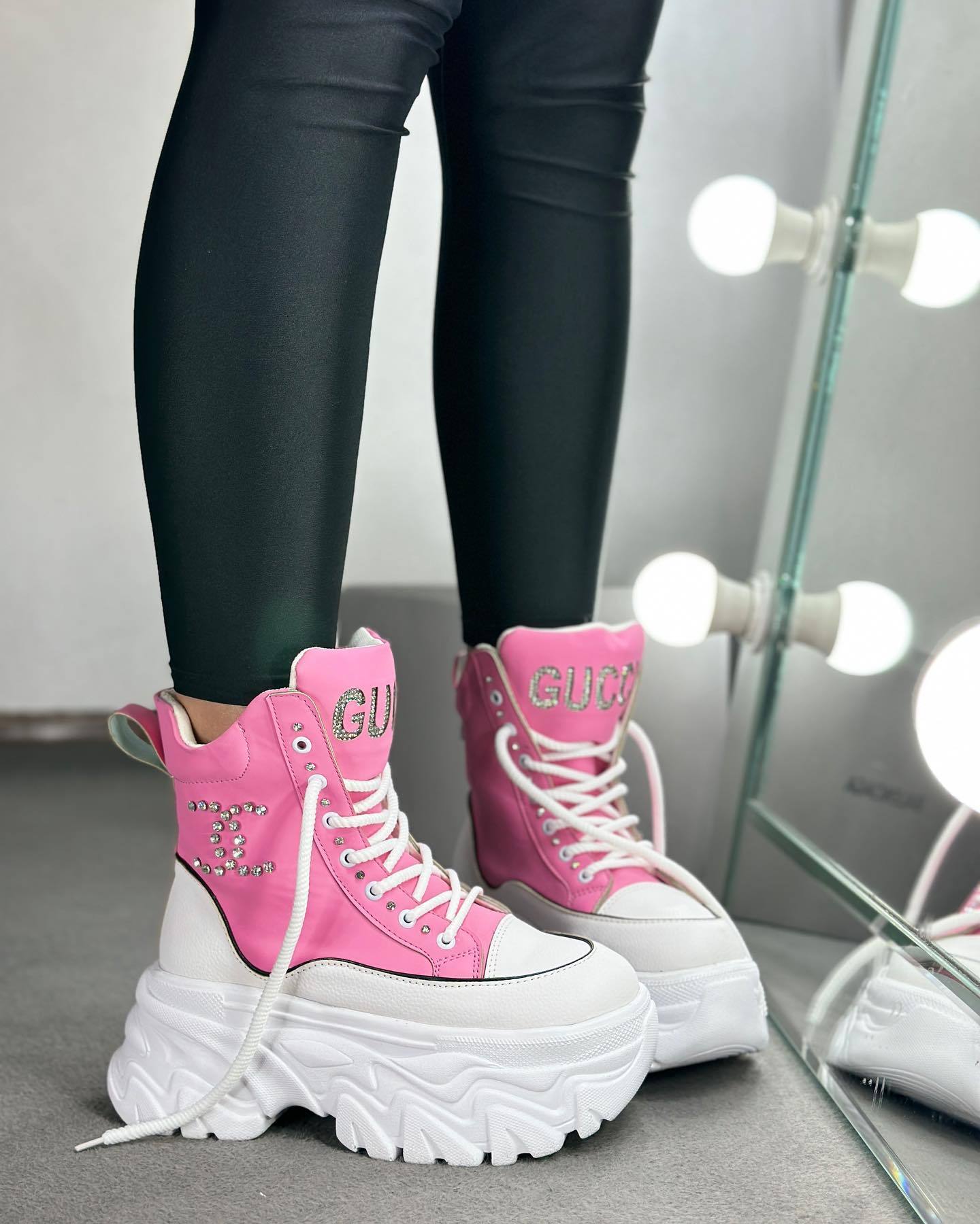 Women's pink platform canvas shoes