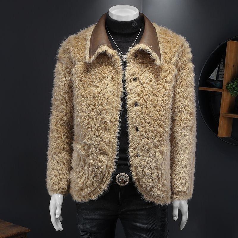 Winter men's coat warm lapel casual wear fur on both sides