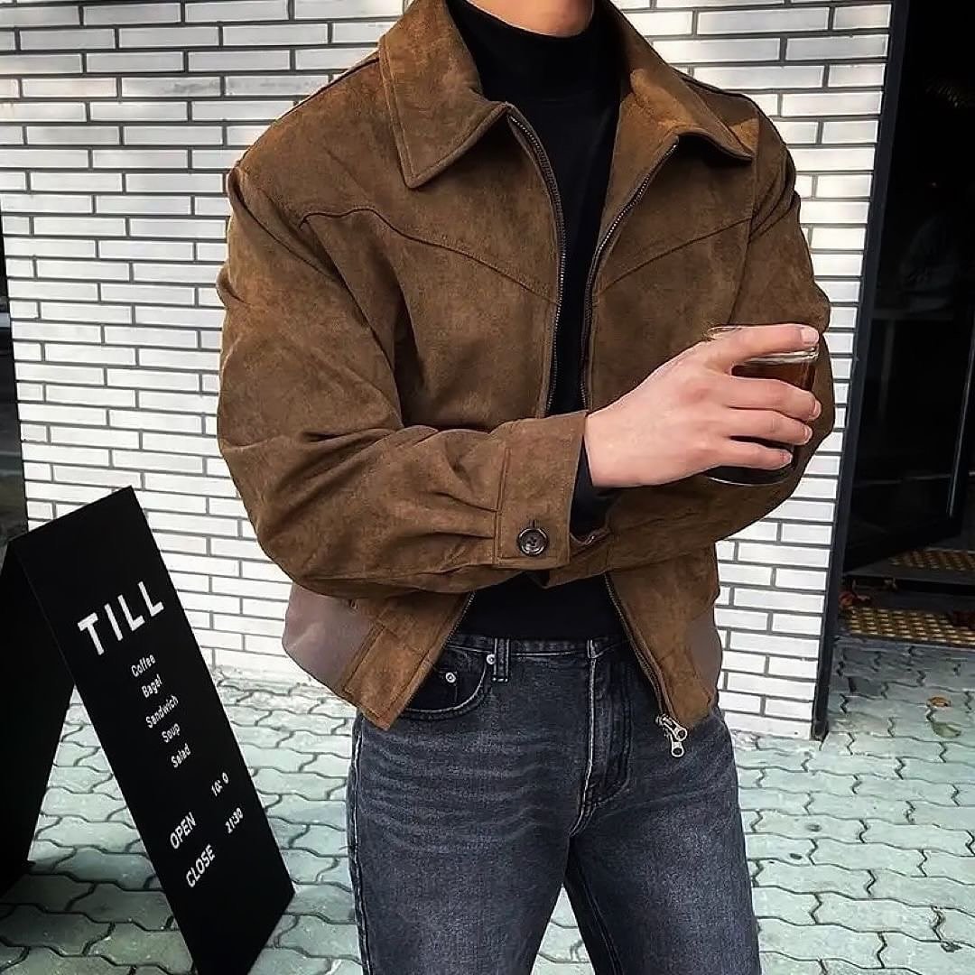 Retro Brown Coffee Suede Coat Short Flying Jacket