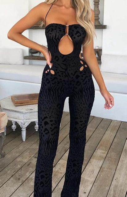 Black Mesh Print Jumpsuit