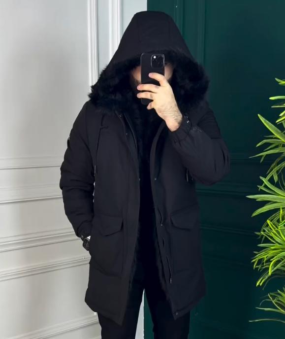 Winter men's long thick fluffy coat