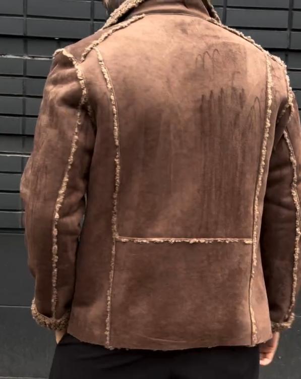 Men's lambswool natural leather jacket