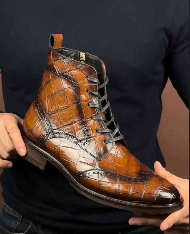 Retro crocodile leather upper Martin boots