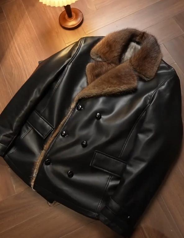 Men's padded fur cold-proof leather coat