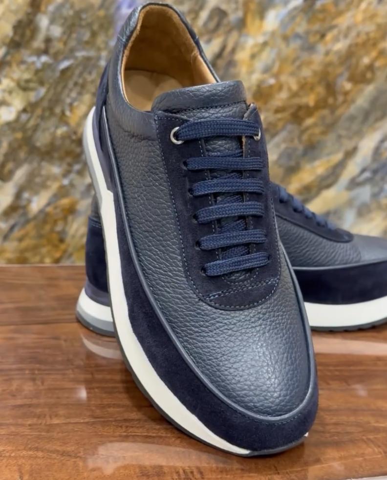 Blue leather comfortable stitching casual shoes