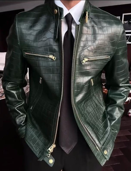 Green stone leather jacket