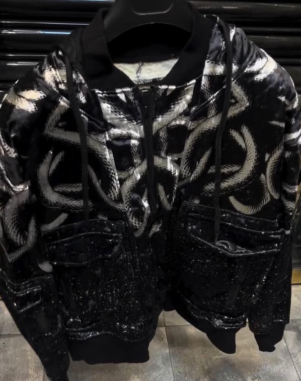 Men's snake print hooded coat