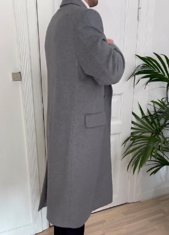 Men's grey lapel woolen coat