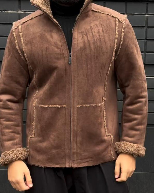 Men's lambswool natural leather jacket