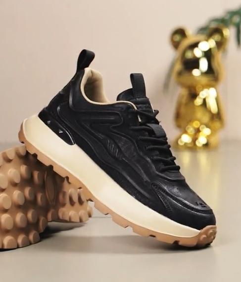 Black breathable enhanced leather sneakers