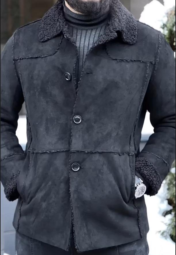 Men's Black Plush Jacket Warm Coat