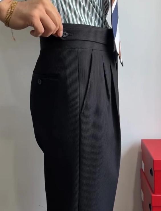 Black classic fashion master handmade Italian pants