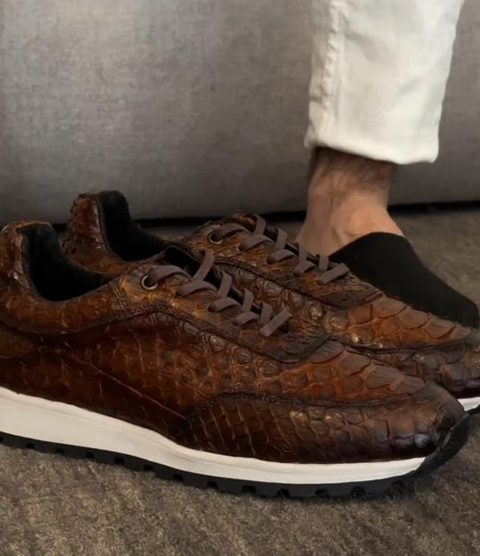 Brown crocodile sports casual shoes