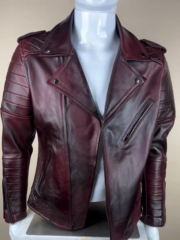 Red new fashion lapel leather jacket