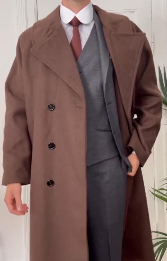 Men's double-sided wool coat in autumn and winter Men's long over-the-knee double-breasted coat