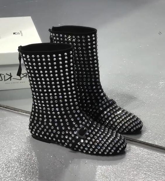 Hand-inlaid full-diamond crystal boots