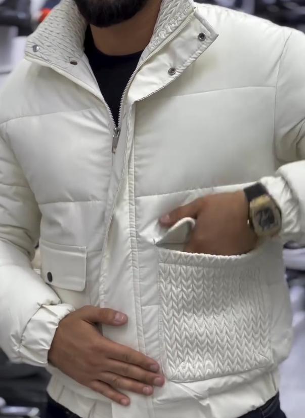 White button pocket cotton-padded coat