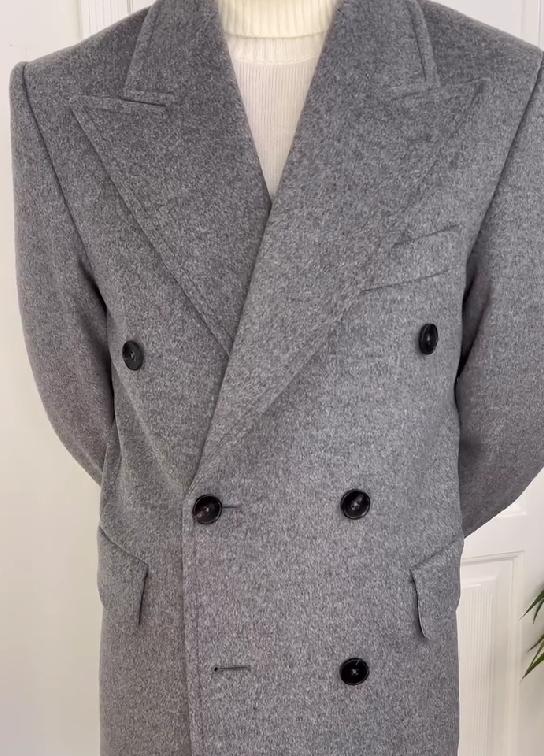 Men's grey lapel woolen coat