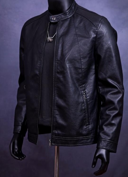 Upmarket luxury men's collar leather coat in autumn and winter is slim and handsome