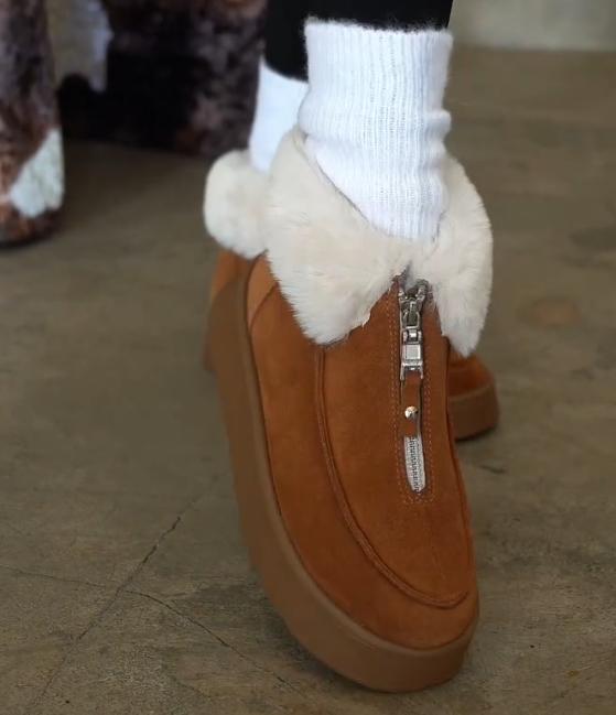 Snow cotton front zipper sheep fur integrated snow boots