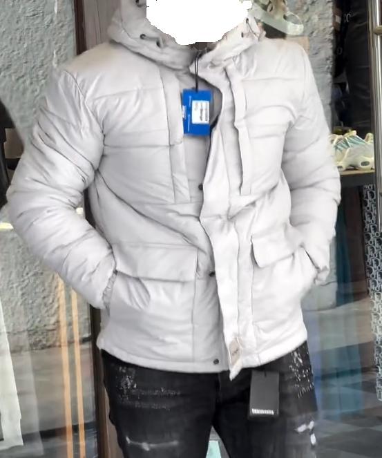 Men's winter padded white big pocket coat