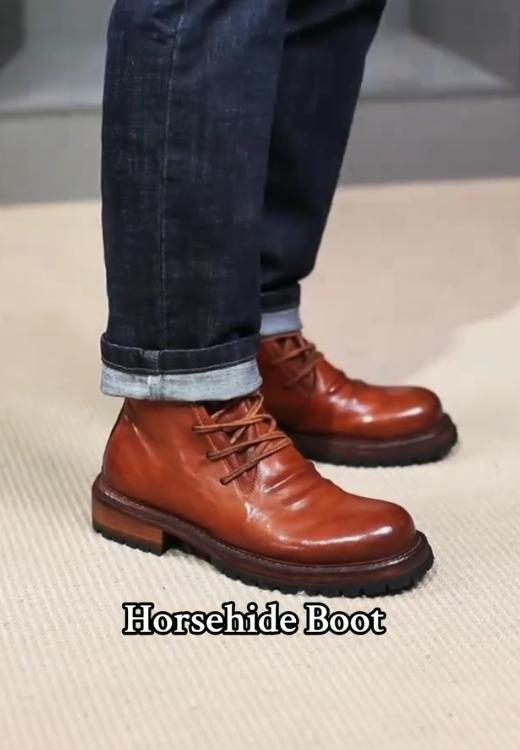 Hand-made side laces luxury horseskin boots