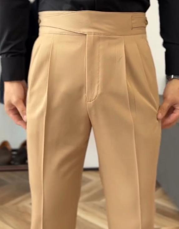 Men's khaki Italian suit casual pants