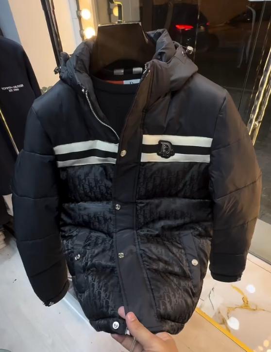 Men's printed black and white bar cotton-padded jacket