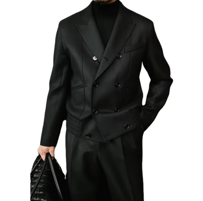 Black suit jacket men's high-grade double-breasted