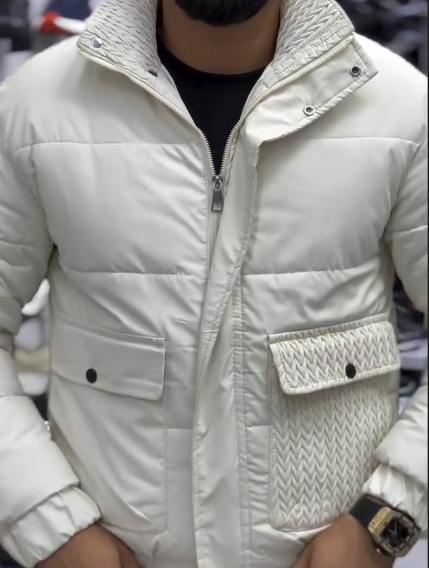 White button pocket cotton-padded coat