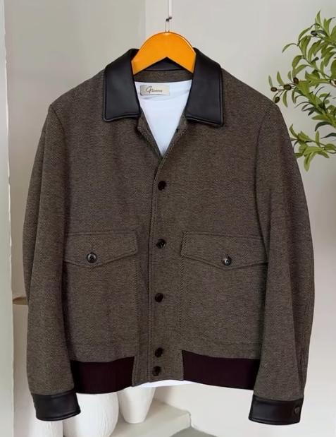 Casual coat men's trendy short jacket fashion handsome square collar coat