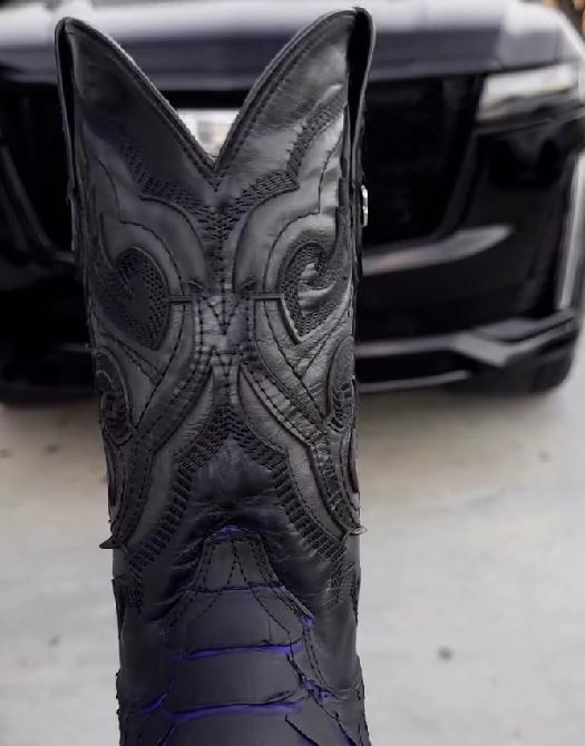 Dark blue high cowboy boots