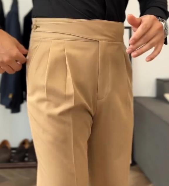 Men's khaki Italian suit casual pants