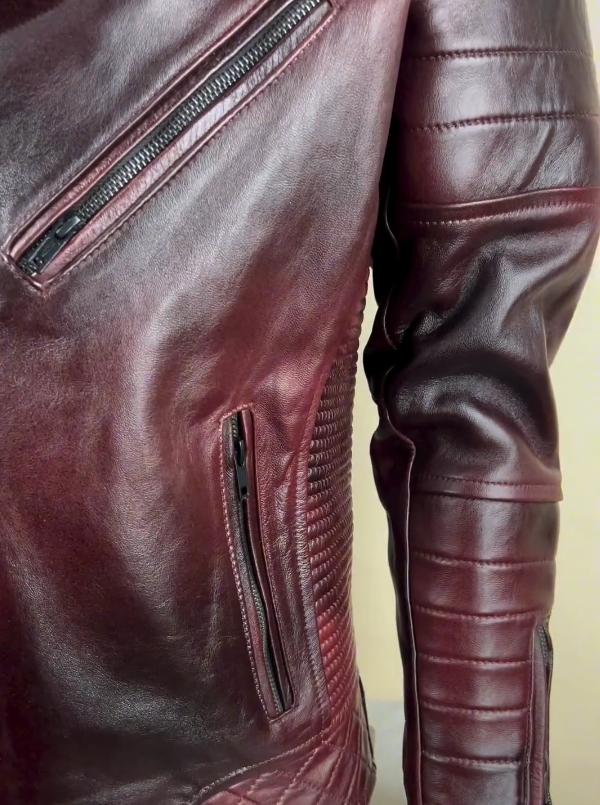 Red new fashion lapel leather jacket