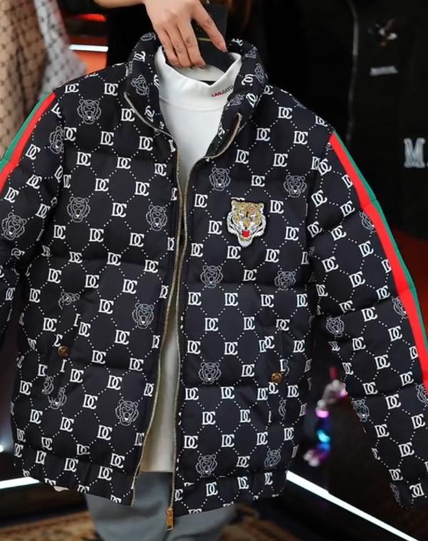 Men's heavy industry embroidery stand-up collar cotton-padded jacket