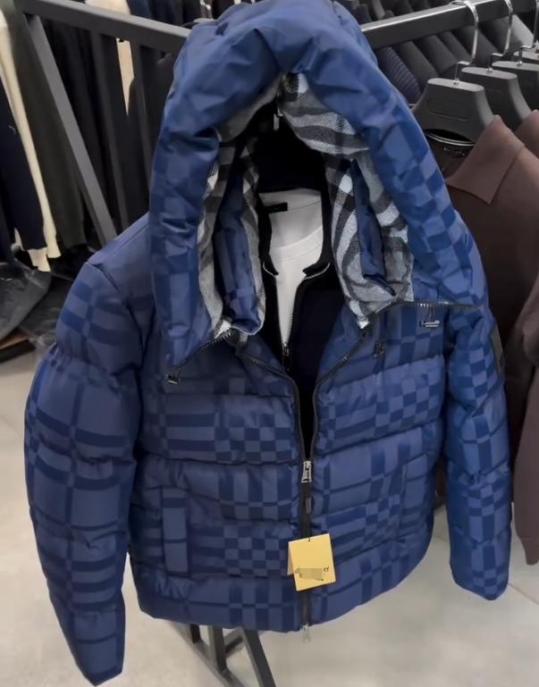 Men's high quality blue plaid padded cotton coat