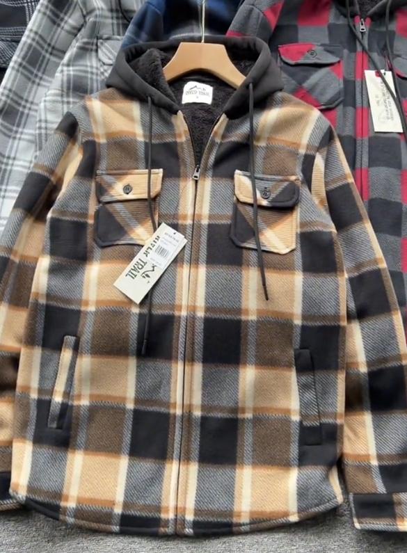 Men's padded plaid hoodie