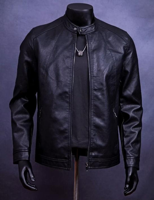 Upmarket luxury men's collar leather coat in autumn and winter is slim and handsome