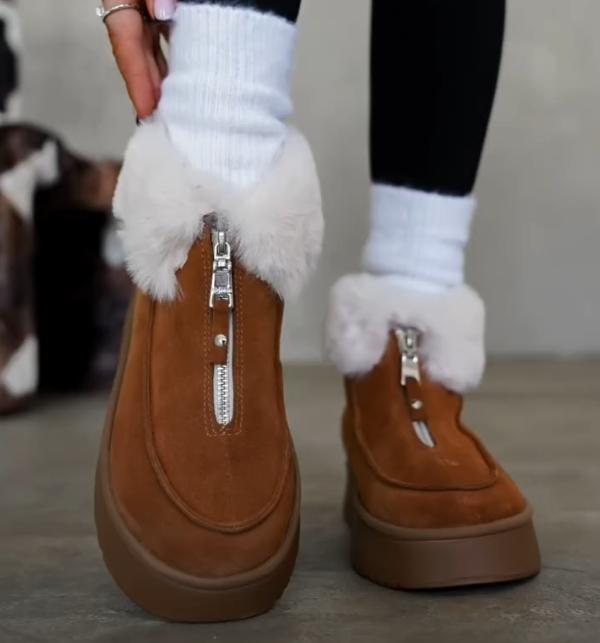 Snow cotton front zipper sheep fur integrated snow boots