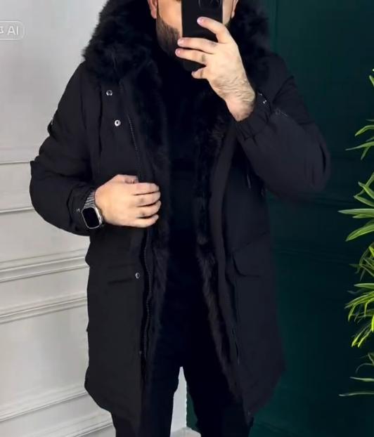 Winter men's long thick fluffy coat