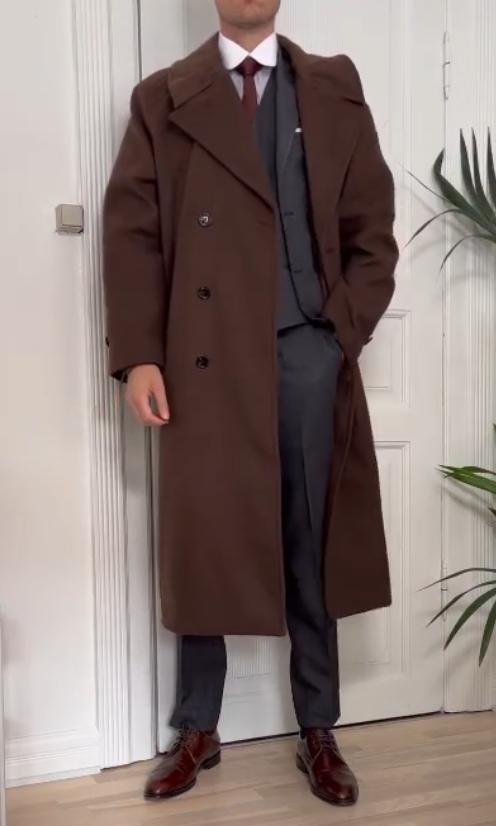 Men's double-sided wool coat in autumn and winter Men's long over-the-knee double-breasted coat