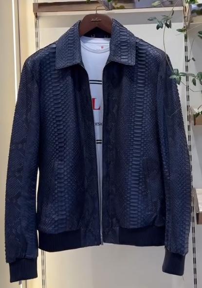 Blue natural high quality scaly leather jacket