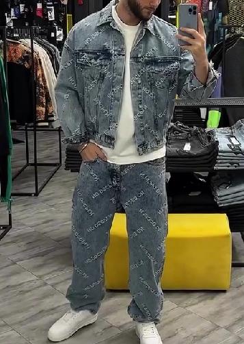 Men's full printed denim suit